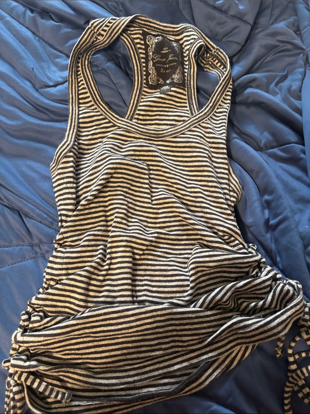 Guess Striped Racerback Tank Top - Black & Cream